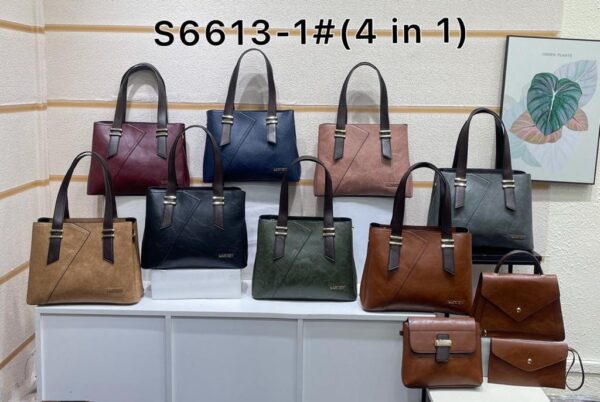 4pcs Litchi Embossed Top Handle Bag Set.