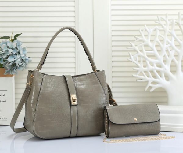 Crocodile Embossed Letter Decor Artificial Patent Leather Bag (Medium Size) - Image 2