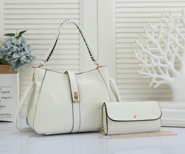 Crocodile Embossed Letter Decor Artificial Patent Leather Bag (Medium Size) - Image 3