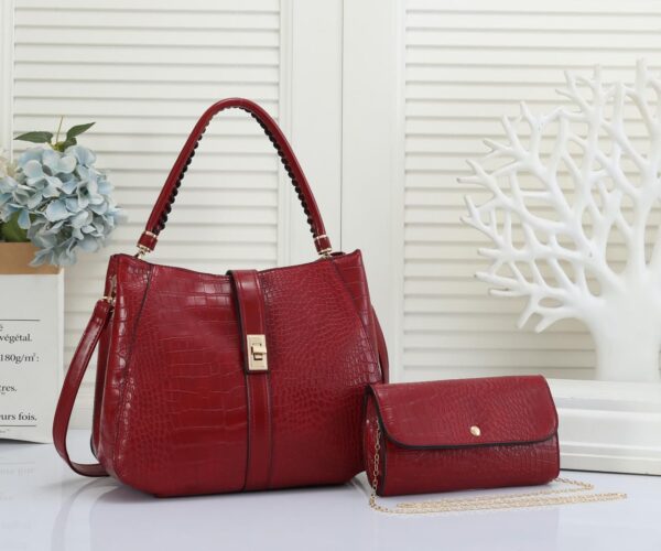 Crocodile Embossed Letter Decor Artificial Patent Leather Bag (Medium Size) - Image 4