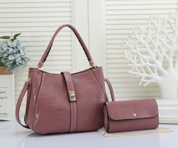 Crocodile Embossed Letter Decor Artificial Patent Leather Bag (Medium Size) - Image 6