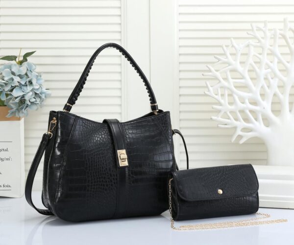 Crocodile Embossed Letter Decor Artificial Patent Leather Bag (Medium Size) - Image 7