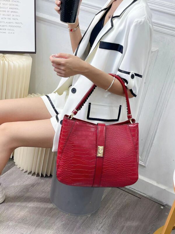 Crocodile Embossed Letter Decor Artificial Patent Leather Bag (Medium Size) - Image 8