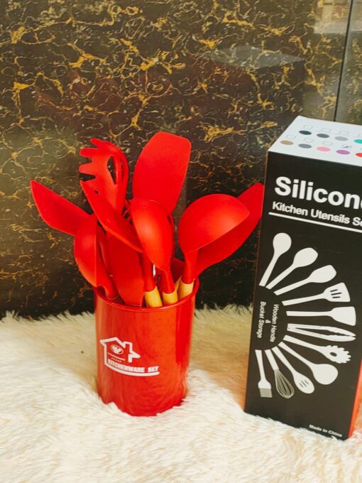 12 pcs Non stick Silicone cooking Kitchen Utensils Spatula Set with Holder - Image 6