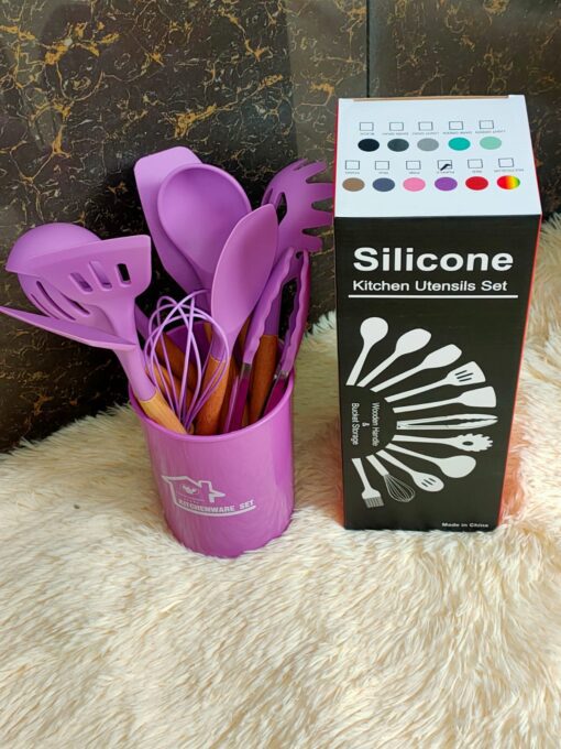 12 pcs Non stick Silicone cooking Kitchen Utensils Spatula Set with Holder - Image 3