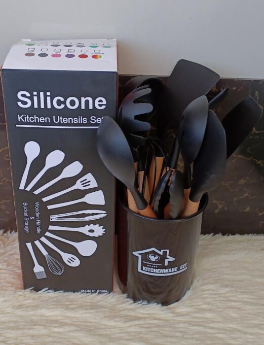 12 pcs Non stick Silicone cooking Kitchen Utensils Spatula Set with Holder - Image 2