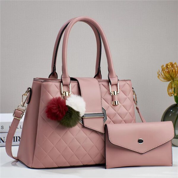 2-1 Vintage Style Retro Grain Leather Riveted Mini Cross Body Bag with Purse - Image 2