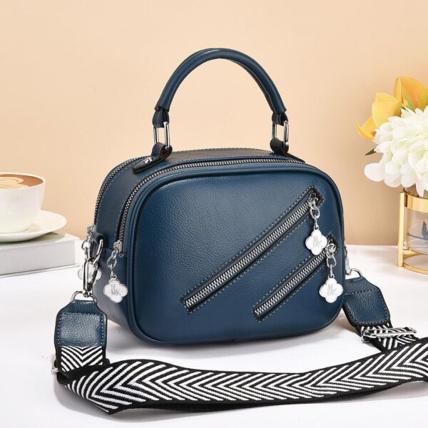 High Quality PU Leather Shoulder Bag with Double Zippers and Chevron Strap - Image 4