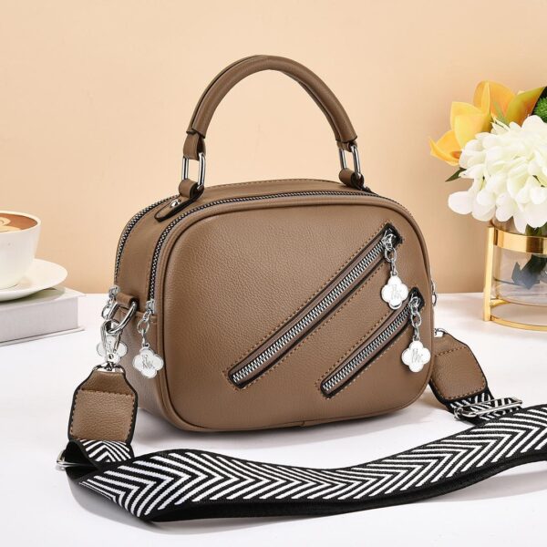 High Quality PU Leather Shoulder Bag with Double Zippers and Chevron Strap - Image 5