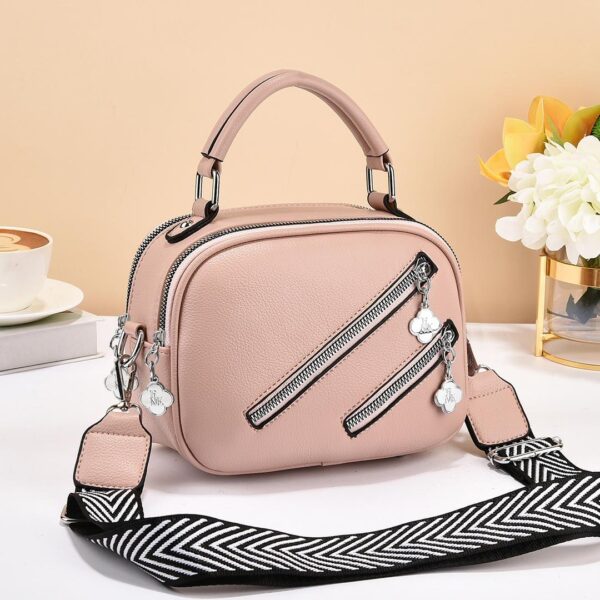 High Quality PU Leather Shoulder Bag with Double Zippers and Chevron Strap - Image 3