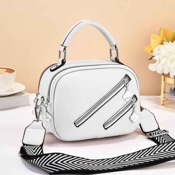 High Quality PU Leather Shoulder Bag with Double Zippers and Chevron Strap - Image 2